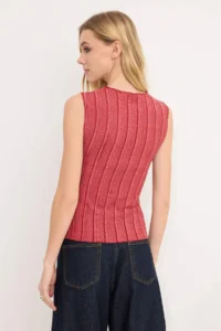 TRENDYOLMİLLA Dark Dusty Rose Fitted Sleeveless textured Knitting Blouse - Image 4