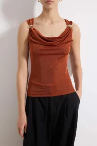 TRENDYOLMİLLA Brick Rejection Fitted Off-Shoulder Neck Thick Sleeveless Sleeveless Buzzy Knitting Blouse - Image 3