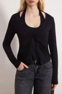 TRENDYOLMİLLA Black Fitted V-neck Long Sleeve Soft Knitting Blouse - Image 3