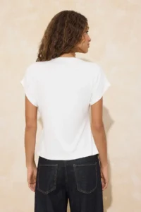 TRENDYOLMİLLA Ecru relaxed/Rahat Pattern Boat Neck Shirred Soft Knitting T-Shirt - Image 4