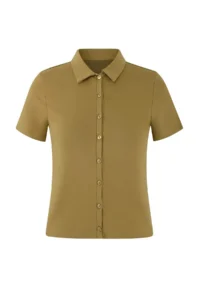 TRENDYOLMİLLA Wardrobe Essentials-Light Khaki Fitted Buttoned Crop Flexible Knitting Blouse