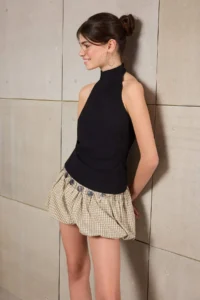 TRENDYOLMİLLA Teen Black Fitted Barbell Neck Shirred Paper Touch Knitting Blouse