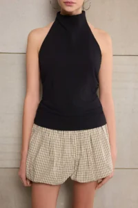 TRENDYOLMİLLA Teen Black Fitted Barbell Neck Shirred Paper Touch Knitting Blouse - Image 3