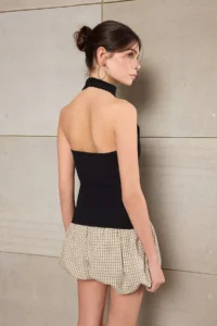 TRENDYOLMİLLA Teen Black Fitted Barbell Neck Shirred Paper Touch Knitting Blouse - Image 4