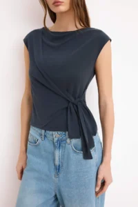 TRENDYOLMİLLA Anthracite Fitted Double breasted Boat Neck Binding Detailed Modal Knitting Blouse - Image 3