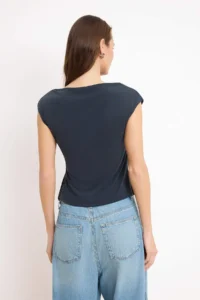 TRENDYOLMİLLA Anthracite Fitted Double breasted Boat Neck Binding Detailed Modal Knitting Blouse - Image 4