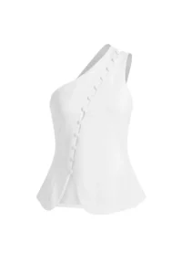 TRENDYOLMİLLA Ecru Fitted Asymmetric Collar Sleeveless buttoned Scuba Crepe Knitting Blouse