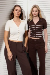 TRENDYOLMİLLA Brown-Stone 2 Sets Paket Striped Basic  Knitwear Thin Blouse