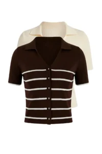 TRENDYOLMİLLA Brown-Stone 2 Sets Paket Striped Basic  Knitwear Thin Blouse - Image 6