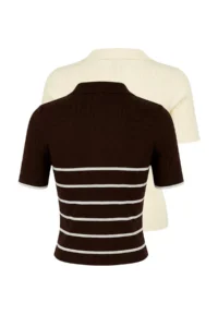 TRENDYOLMİLLA Brown-Stone 2 Sets Paket Striped Basic  Knitwear Thin Blouse - Image 7
