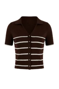 TRENDYOLMİLLA Brown-Stone 2 Sets Paket Striped Basic  Knitwear Thin Blouse - Image 8