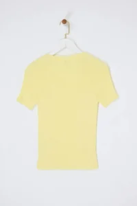 TRENDYOLMİLLA Yellow Crew Neck Asymmetric Button Detailed Fitted Knitwear Thin Blouse - Image 6