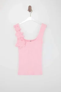 TRENDYOLMİLLA Pink Square Neck Floral Detailed Fitted Knitwear Thin Blouse