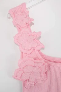 TRENDYOLMİLLA Pink Square Neck Floral Detailed Fitted Knitwear Thin Blouse - Image 2