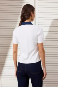 TRENDYOLMİLLA Ecru denim Garnili Polo Shirt Collar Knitwear Blouse - Image 4