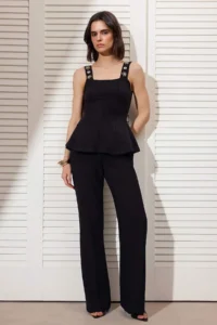 TRENDYOLMİLLA Black Square Neck Stone peplum Knitwear Thin Blouse - Image 2