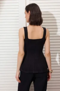 TRENDYOLMİLLA Black Square Neck Stone peplum Knitwear Thin Blouse - Image 4