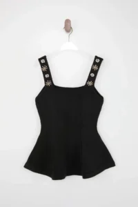 TRENDYOLMİLLA Black Square Neck Stone peplum Knitwear Thin Blouse - Image 5