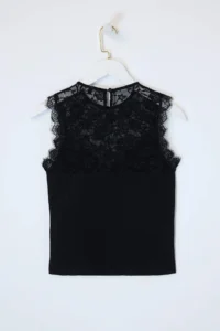 TRENDYOLMİLLA Black Crew Neck Lace Detailed Fitted Knitwear Thin Blouse - Image 2
