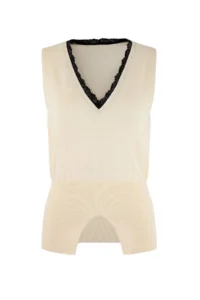 TRENDYOLMİLLA Ecru Summer Color Blocked Special Yarn Fitted Knitwear Thin Blouse - Image 5