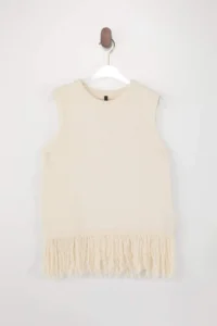 TRENDYOLMİLLA Ecru Crew Neck Tassel Detailed Knitwear Thin Blouse