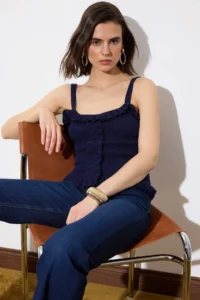 TRENDYOLMİLLA Navy Blue Cowl Neck Bodysuit hugging Crop Knitwear Thin Blouse - Image 2