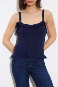 TRENDYOLMİLLA Navy Blue Cowl Neck Bodysuit hugging Crop Knitwear Thin Blouse - Image 3