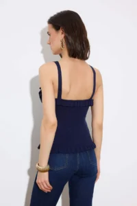 TRENDYOLMİLLA Navy Blue Cowl Neck Bodysuit hugging Crop Knitwear Thin Blouse - Image 4