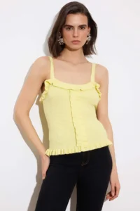 TRENDYOLMİLLA Yellow Cowl Neck Bodysuit hugging Crop  Knitwear Thin Blouse