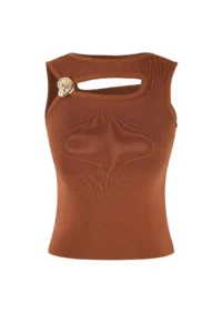 TRENDYOLMİLLA Limited Edition Light Brown Asymmetric Yaka Fitted Knitwear Thin Blouse - Image 5