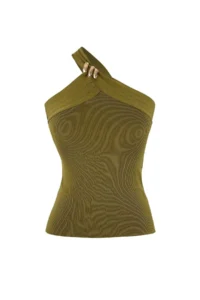 TRENDYOLMİLLA Light Khaki Single Arm Accessory Detailed Fitted Knitwear Thin Blouse - Image 5