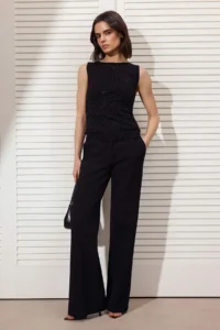 TRENDYOLMİLLA Black Knitwear Boat Neck Stone Detailed Chic Blouse - Image 2