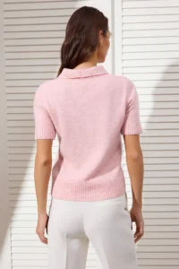 TRENDYOLMİLLA Pink Polo Shirt Collar Soft textured Stone Button Detailed Knitwear Blouse - Image 4