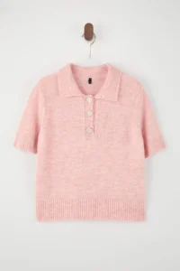 TRENDYOLMİLLA Pink Polo Shirt Collar Soft textured Stone Button Detailed Knitwear Blouse - Image 5