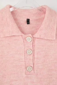 TRENDYOLMİLLA Pink Polo Shirt Collar Soft textured Stone Button Detailed Knitwear Blouse - Image 6