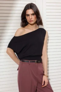 TRENDYOLMİLLA Black Summer Special Yarn Boat Neck Waisted Knitwear Blouse