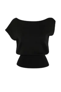 TRENDYOLMİLLA Black Summer Special Yarn Boat Neck Waisted Knitwear Blouse - Image 5