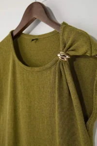 TRENDYOLMİLLA Limited Edition Oil Green Asymmetric Collar Accessory Detailed Knitwear Thin Blouse - Image 6