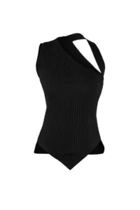 TRENDYOLMİLLA Limited Edition Black Chic Asymmetric Yaka Bodysuit hugging Ribbed Knitwear Blouse - Image 4