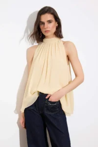 TRENDYOLMİLLA Powder Pink Collar Binding Detailed Flight Flight Lined Siphon Weaving Blouse - Image 2