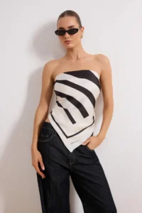 Trendyolmilla Black Striped Satin Shawl Blouse Suitable for Different Uses