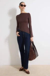 TRENDYOLMİLLA Brown Fitted Boat Neck Long Sleeve Soft Knitting Blouse - Image 2
