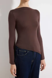 TRENDYOLMİLLA Brown Fitted Boat Neck Long Sleeve Soft Knitting Blouse - Image 3