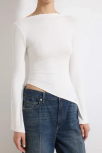 TRENDYOLMİLLA Ecru Fitted Boat Neck Long Sleeve Soft Knitting Blouse - Image 3