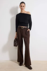 TRENDYOLMİLLA Black Fitted Boat Neck Long Sleeve Soft Knitting Blouse - Image 2