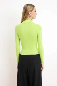 TRENDYOLMİLLA Peanut Green Dog collar Plain Long Sleeve Flexible Knitting Blouse - Image 5