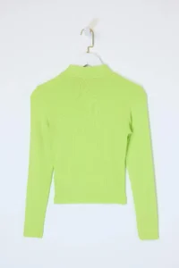 TRENDYOLMİLLA Peanut Green Dog collar Plain Long Sleeve Flexible Knitting Blouse - Image 7