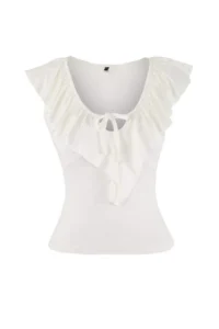 TRENDYOLMİLLA Ecru Fitted/Body-fitting V-neck with flywheel/Frilly Soft Knitting Blouse - Image 5