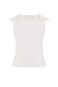 TRENDYOLMİLLA Ecru Fitted/Body-fitting V-neck with flywheel/Frilly Soft Knitting Blouse - Image 6