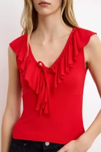 TRENDYOLMİLLA Rejection Fitted/Body-fitting V-neck with flywheel/Frilly Soft Knitting Blouse - Image 3